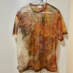 Burberry Earth Tone Map Print Short Sleeve Tee